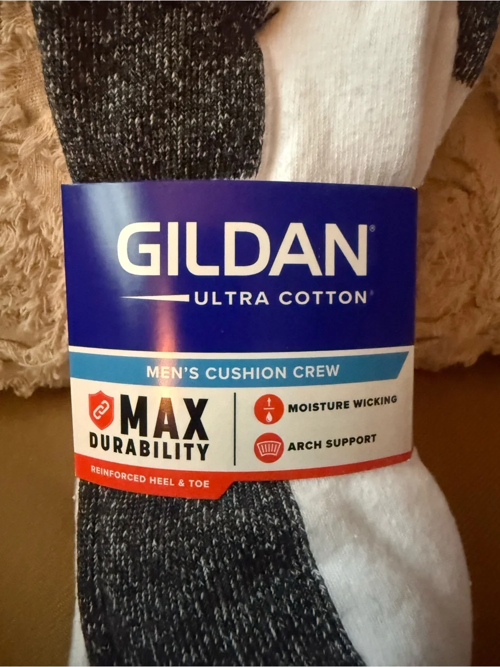 Gildan White and Gray Crew Athletic Socks - Cushioned Support